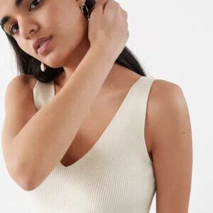 & Other Stories White Ribbed Knit V Neck Cami Top